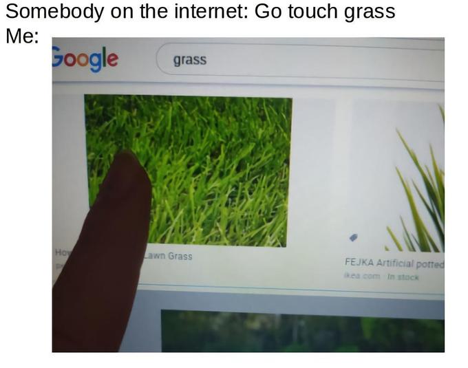 Person touching their finger on a monitor showing a picture of grass